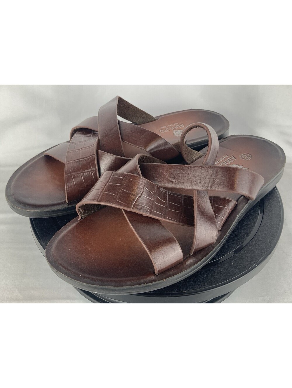 Men’s 10.5 Adolfo New York Milan Black Croc Embossed Multi Strap Slide Sandals